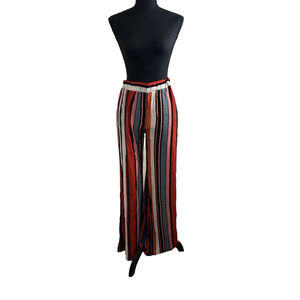 Olivaceous Women’s Wide-Leg Multi-Colored Striped Pants w/ Side Slits, Size M